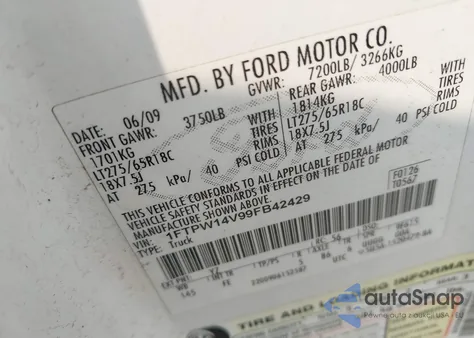 2009 Ford F-150 Fx4/King Ranch/Lariat/Platinum/Xl/Xlt z USA, uszkodzony, nr VIN 1FTPW14V99FB42429